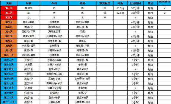 一个合理的减肥计划表